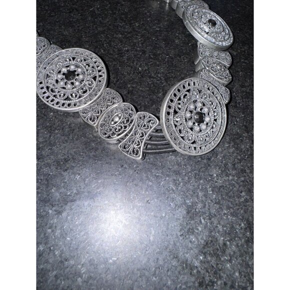 Concho Belt Women 37”Silver Medallion Western Cowgirl Country Stretch Large Boho main image 4